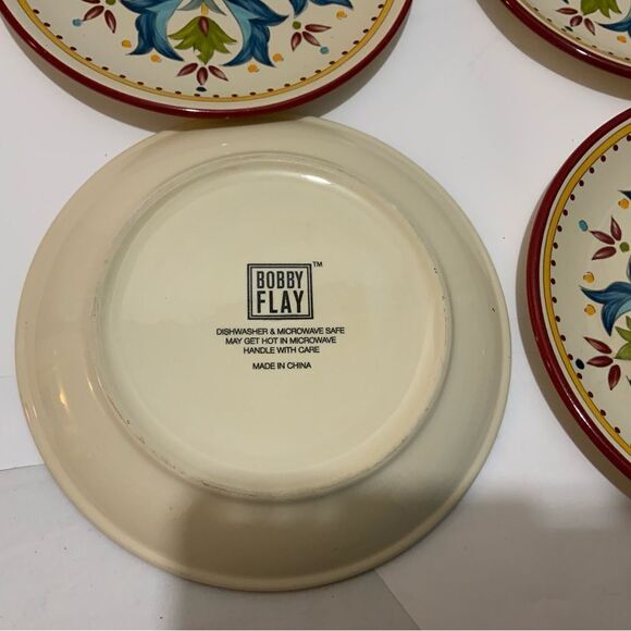 Bobby Flay Sevilla Red Rim 8" Lunch Salad Dessert Plates Set of 4 Retired G13 - Picture 5 of 7